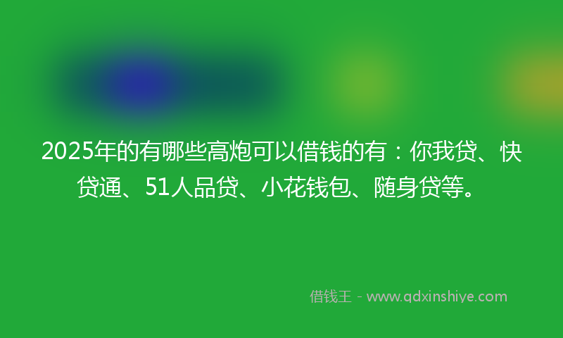 2025年的有哪些高炮可以借钱的有：你我贷、快贷通、51人品贷、小花钱包、随身贷等。