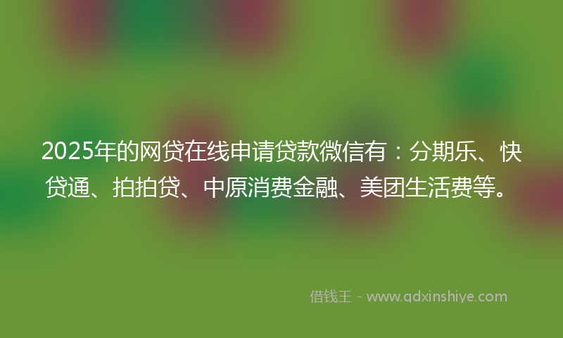 2025年的网贷在线申请贷款微信有：分期乐、快贷通、拍拍贷、中原消费金融、美团生活费等。