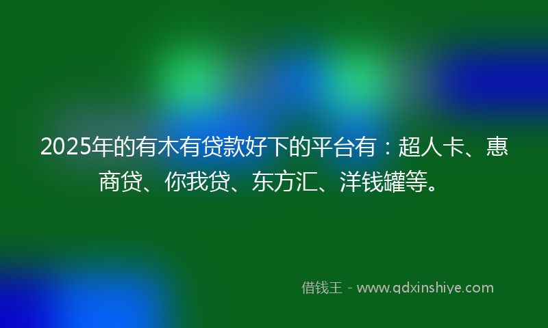 2025年的有木有贷款好下的平台有：超人卡、惠商贷、你我贷、东方汇、洋钱罐等。
