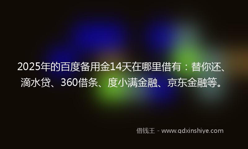2025年的百度备用金14天在哪里借有：替你还、滴水贷、360借条、度小满金融、京东金融等。