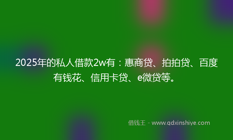 2025年的私人借款2w有：惠商贷、拍拍贷、百度有钱花、信用卡贷、e微贷等。