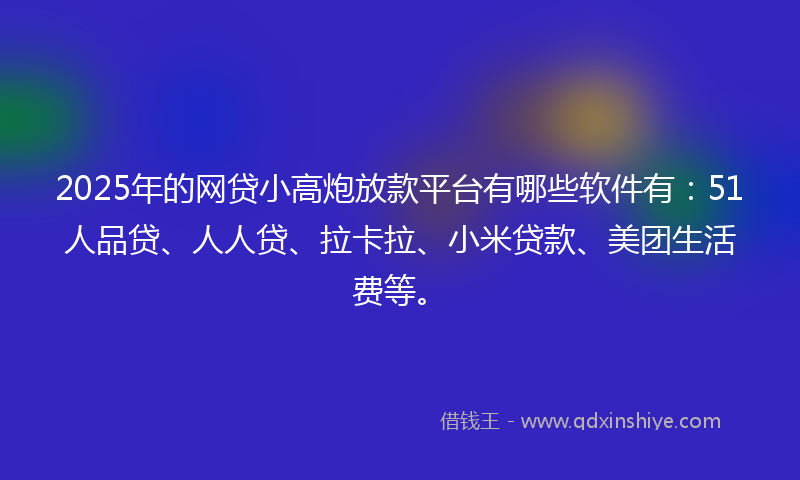 2025年的网贷小高炮放款平台有哪些软件有：51人品贷、人人贷、拉卡拉、小米贷款、美团生活费等。
