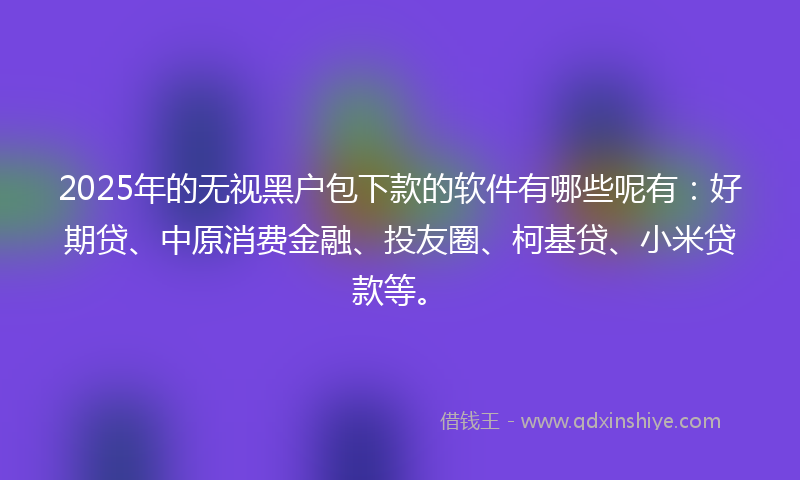 2025年的无视黑户包下款的软件有哪些呢有：好期贷、中原消费金融、投友圈、柯基贷、小米贷款等。