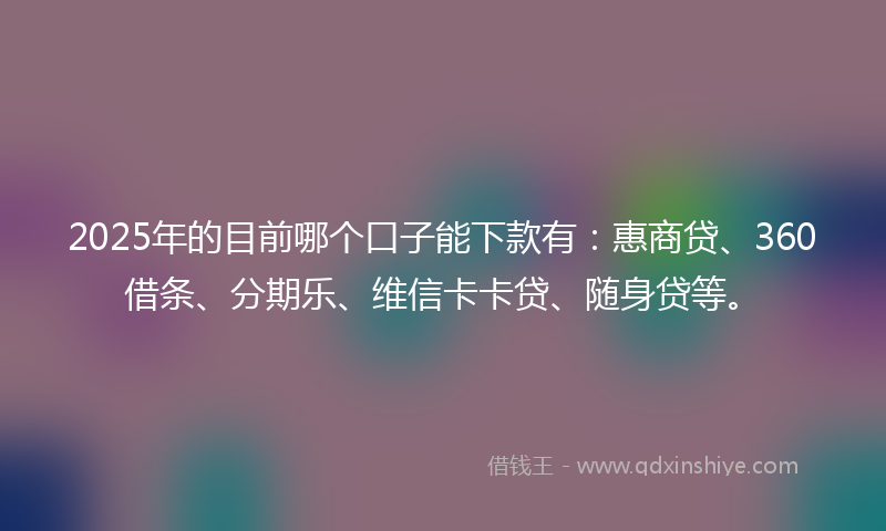 2025年的目前哪个口子能下款有：惠商贷、360借条、分期乐、维信卡卡贷、随身贷等。