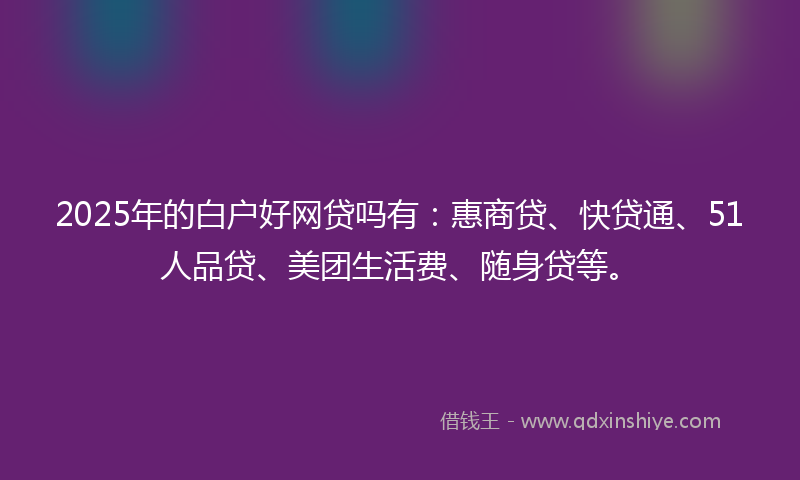 2025年的白户好网贷吗有：惠商贷、快贷通、51人品贷、美团生活费、随身贷等。