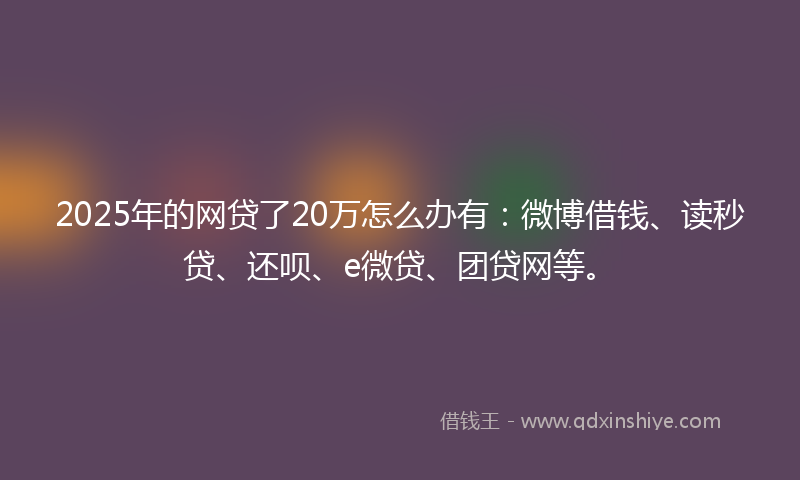2025年的网贷了20万怎么办有：微博借钱、读秒贷、还呗、e微贷、团贷网等。