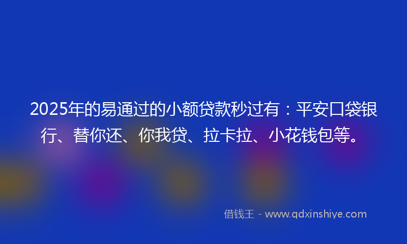 2025年的易通过的小额贷款秒过有：平安口袋银行、替你还、你我贷、拉卡拉、小花钱包等。
