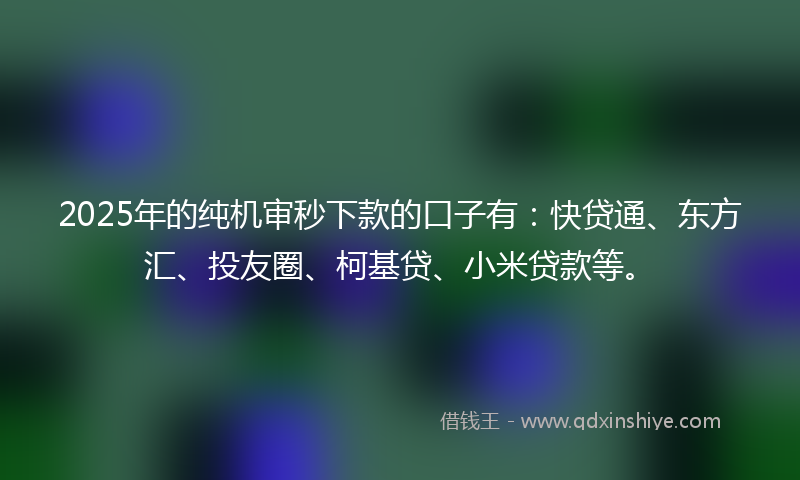 2025年的纯机审秒下款的口子有：快贷通、东方汇、投友圈、柯基贷、小米贷款等。