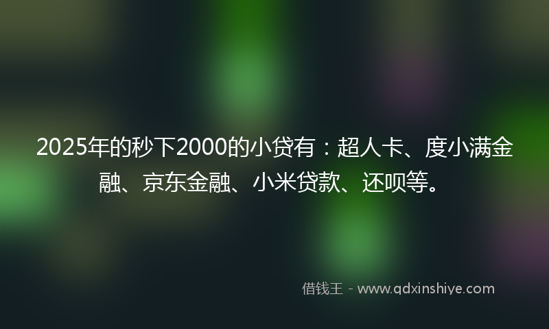 2025年的秒下2000的小贷有：超人卡、度小满金融、京东金融、小米贷款、还呗等。