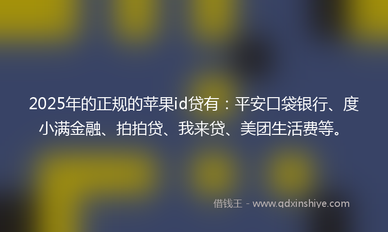2025年的正规的苹果id贷有：平安口袋银行、度小满金融、拍拍贷、我来贷、美团生活费等。