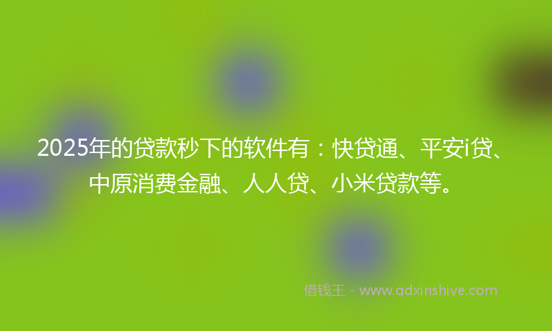2025年的贷款秒下的软件有：快贷通、平安i贷、中原消费金融、人人贷、小米贷款等。