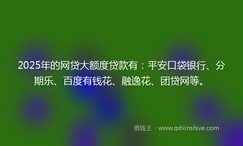 2025年的网贷大额度贷款有：平安口袋银行、分期乐、百度有钱花、融逸花、团贷网等。