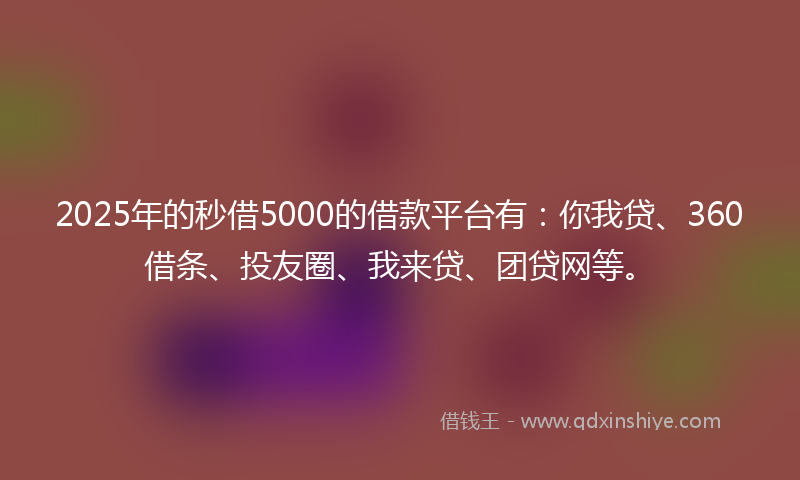 2025年的秒借5000的借款平台有：你我贷、360借条、投友圈、我来贷、团贷网等。