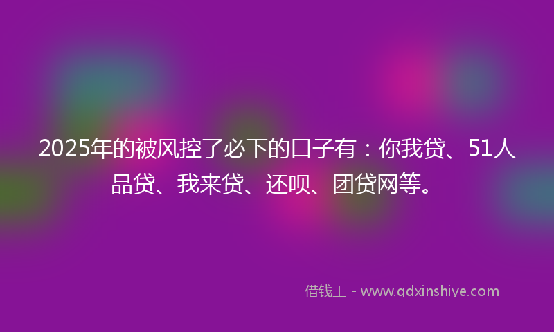 2025年的被风控了必下的口子有：你我贷、51人品贷、我来贷、还呗、团贷网等。