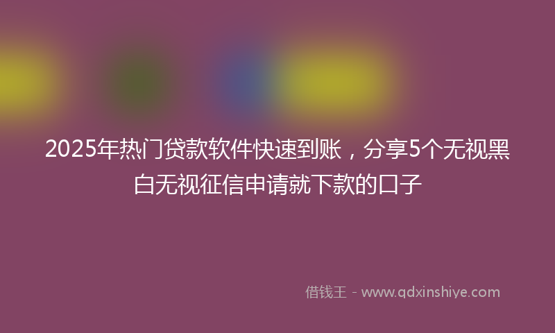 2025年热门贷款软件快速到账，分享5个无视黑白无视征信申请就下款的口子