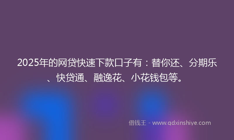 2025年的网贷快速下款口子有：替你还、分期乐、快贷通、融逸花、小花钱包等。
