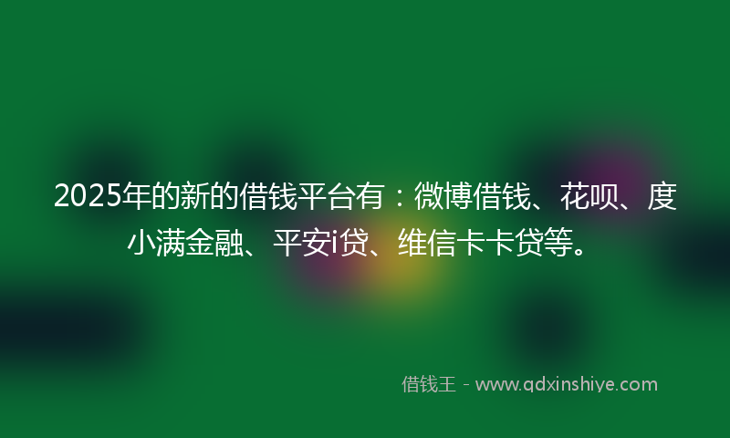 2025年的新的借钱平台有：微博借钱、花呗、度小满金融、平安i贷、维信卡卡贷等。