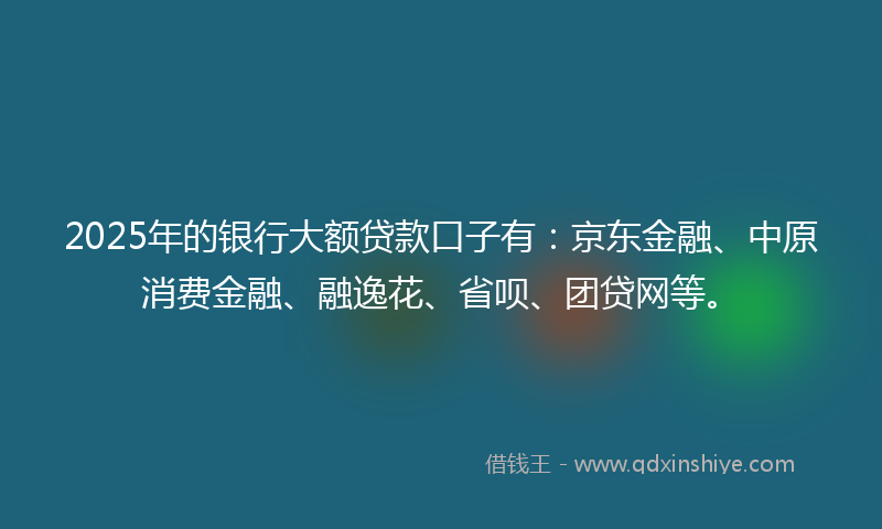 2025年的银行大额贷款口子有：京东金融、中原消费金融、融逸花、省呗、团贷网等。