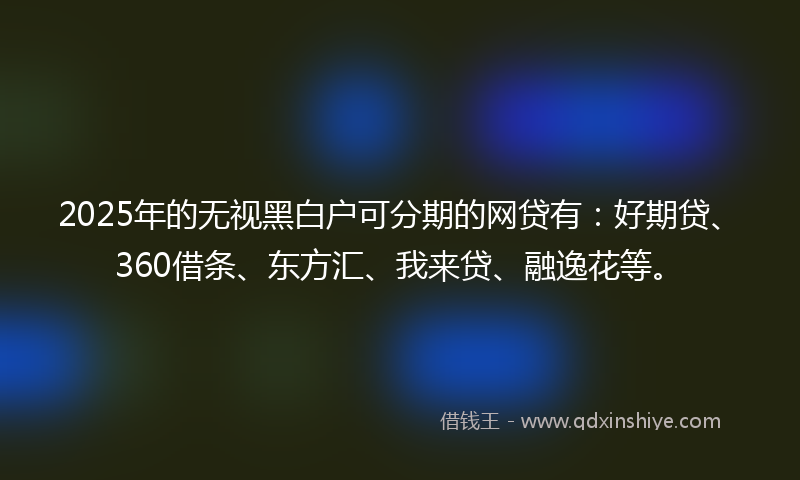 2025年的无视黑白户可分期的网贷有：好期贷、360借条、东方汇、我来贷、融逸花等。