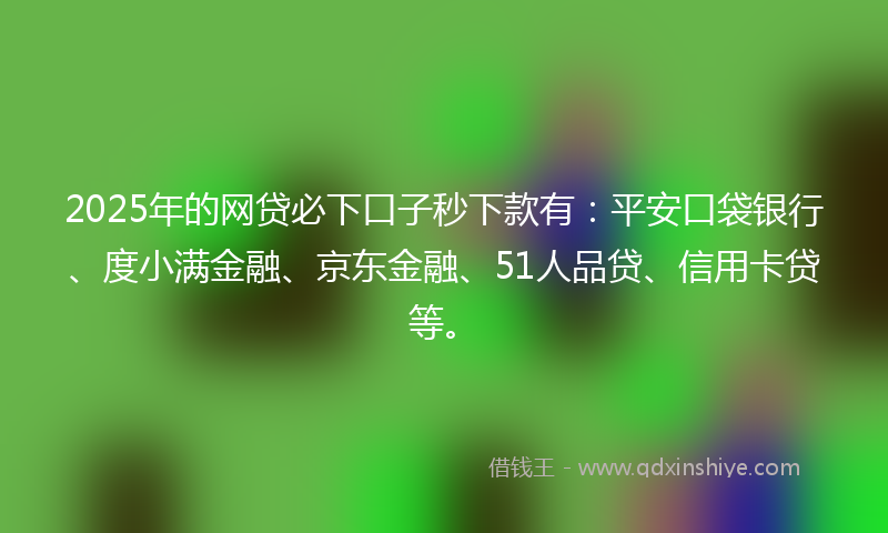 2025年的网贷必下口子秒下款有：平安口袋银行、度小满金融、京东金融、51人品贷、信用卡贷等。