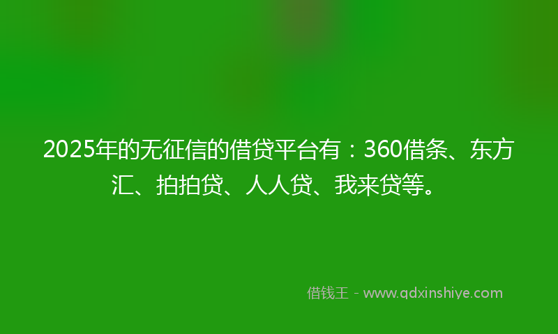 2025年的无征信的借贷平台有：360借条、东方汇、拍拍贷、人人贷、我来贷等。