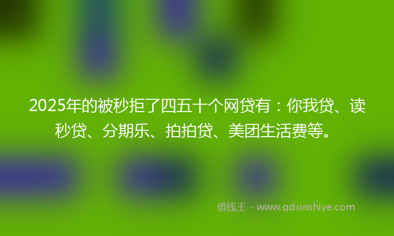 2025年的被秒拒了四五十个网贷有：你我贷、读秒贷、分期乐、拍拍贷、美团生活费等。