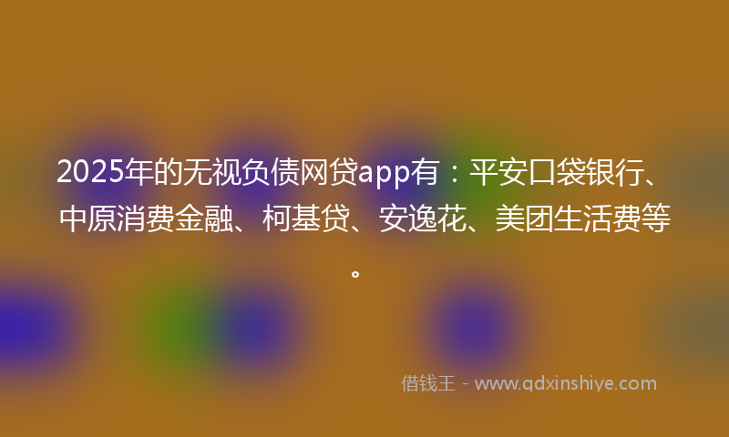 2025年的无视负债网贷app有：平安口袋银行、中原消费金融、柯基贷、安逸花、美团生活费等。