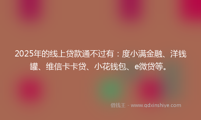 2025年的线上贷款通不过有：度小满金融、洋钱罐、维信卡卡贷、小花钱包、e微贷等。
