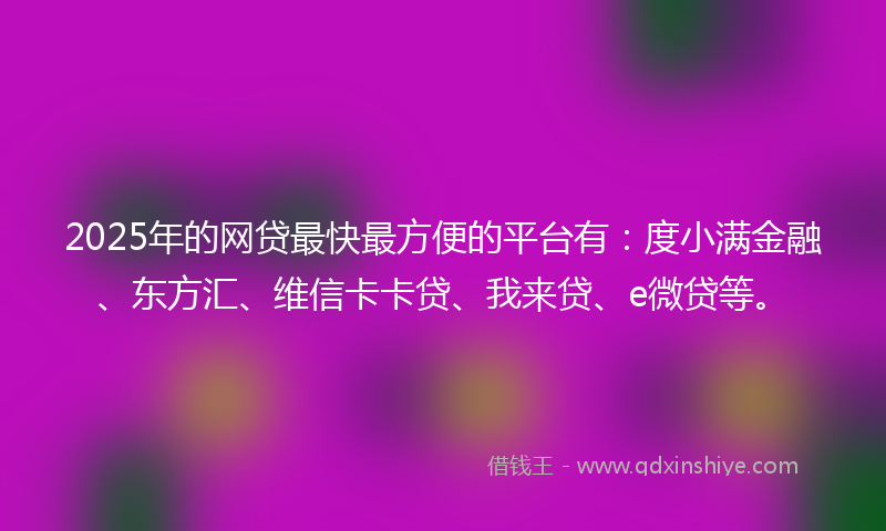 2025年的网贷最快最方便的平台有：度小满金融、东方汇、维信卡卡贷、我来贷、e微贷等。