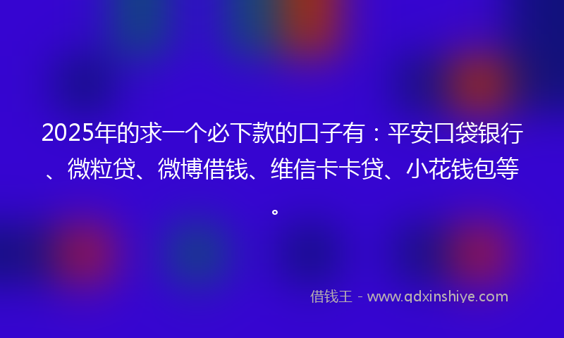 2025年的求一个必下款的口子有：平安口袋银行、微粒贷、微博借钱、维信卡卡贷、小花钱包等。