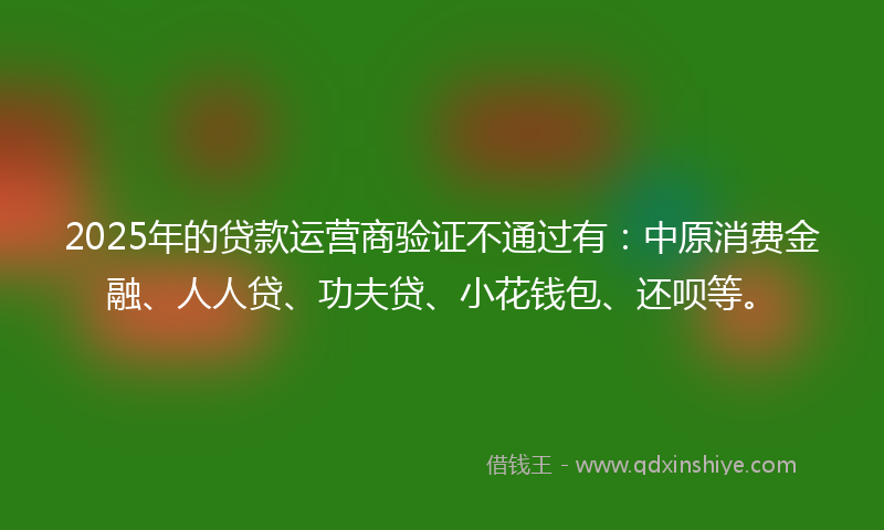 2025年的贷款运营商验证不通过有：中原消费金融、人人贷、功夫贷、小花钱包、还呗等。