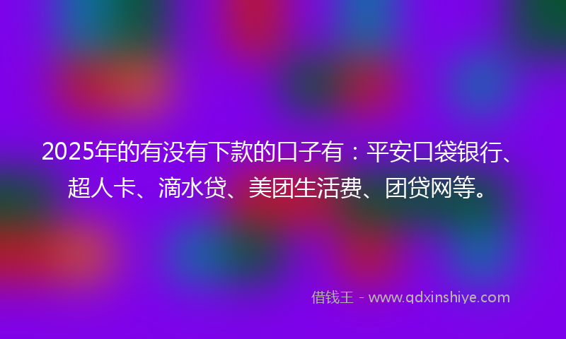 2025年的有没有下款的口子有：平安口袋银行、超人卡、滴水贷、美团生活费、团贷网等。