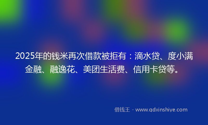 2025年的钱米再次借款被拒有：滴水贷、度小满金融、融逸花、美团生活费、信用卡贷等。