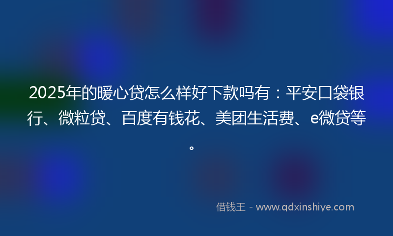 2025年的暖心贷怎么样好下款吗有：平安口袋银行、微粒贷、百度有钱花、美团生活费、e微贷等。