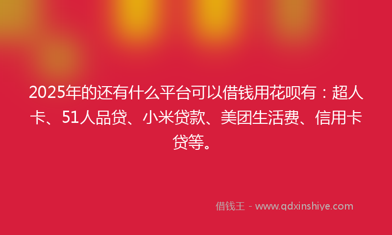 2025年的还有什么平台可以借钱用花呗有：超人卡、51人品贷、小米贷款、美团生活费、信用卡贷等。