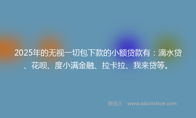 2025年的无视一切包下款的小额贷款有：滴水贷、花呗、度小满金融、拉卡拉、我来贷等。