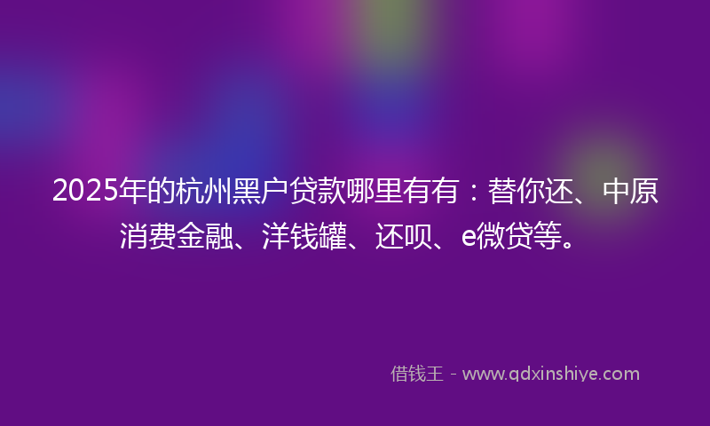 2025年的杭州黑户贷款哪里有有：替你还、中原消费金融、洋钱罐、还呗、e微贷等。