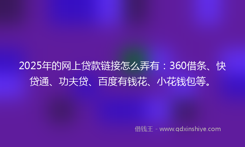 2025年的网上贷款链接怎么弄有：360借条、快贷通、功夫贷、百度有钱花、小花钱包等。