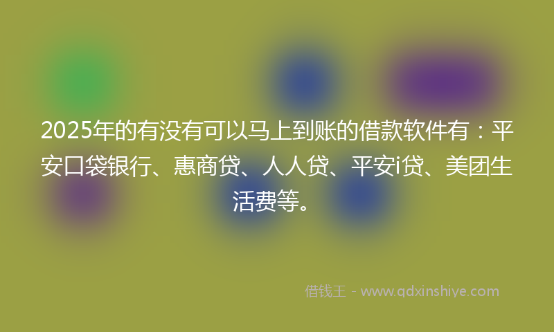2025年的有没有可以马上到账的借款软件有：平安口袋银行、惠商贷、人人贷、平安i贷、美团生活费等。