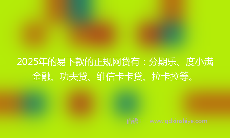 2025年的易下款的正规网贷有：分期乐、度小满金融、功夫贷、维信卡卡贷、拉卡拉等。
