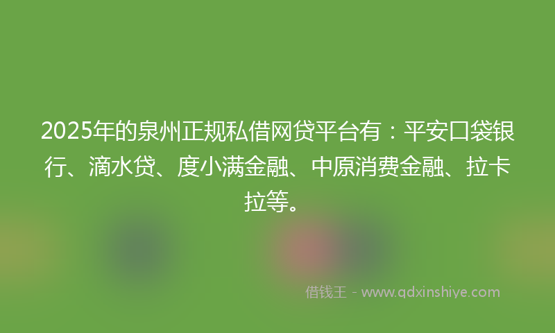 2025年的泉州正规私借网贷平台有：平安口袋银行、滴水贷、度小满金融、中原消费金融、拉卡拉等。