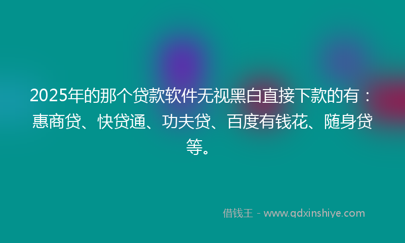 2025年的那个贷款软件无视黑白直接下款的有：惠商贷、快贷通、功夫贷、百度有钱花、随身贷等。