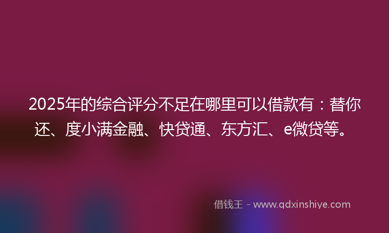 2025年的综合评分不足在哪里可以借款有：替你还、度小满金融、快贷通、东方汇、e微贷等。