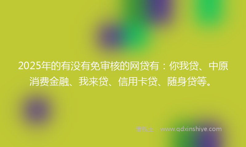 2025年的有没有免审核的网贷有：你我贷、中原消费金融、我来贷、信用卡贷、随身贷等。
