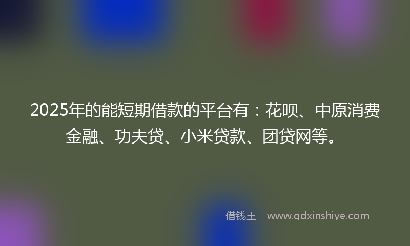 2025年的能短期借款的平台有：花呗、中原消费金融、功夫贷、小米贷款、团贷网等。