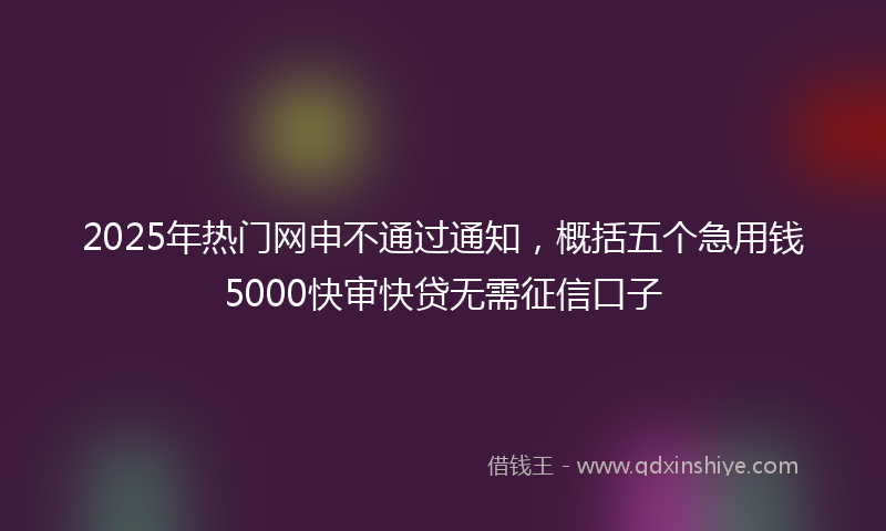2025年热门网申不通过通知，概括五个急用钱5000快审快贷无需征信口子