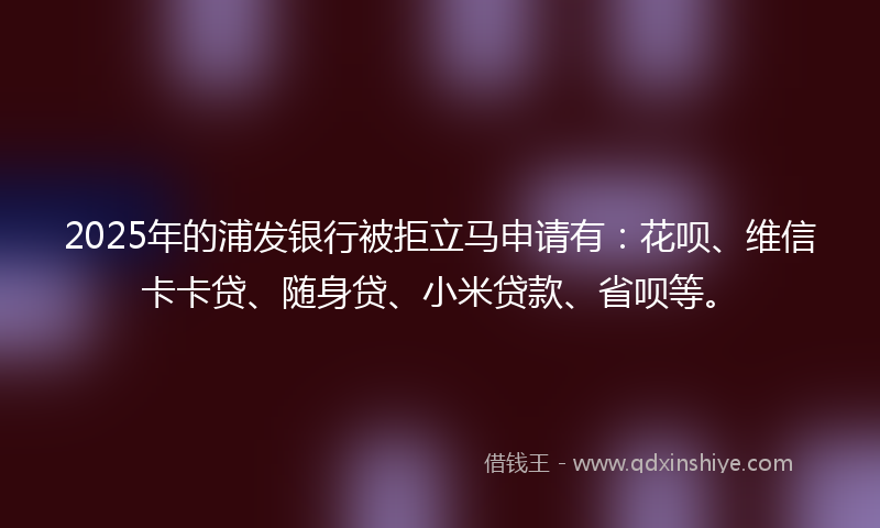2025年的浦发银行被拒立马申请有：花呗、维信卡卡贷、随身贷、小米贷款、省呗等。