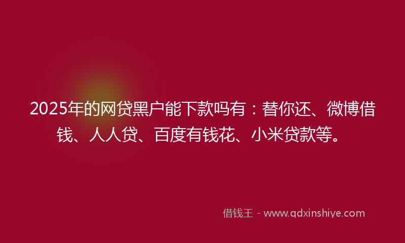 2025年的网贷黑户能下款吗有：替你还、微博借钱、人人贷、百度有钱花、小米贷款等。