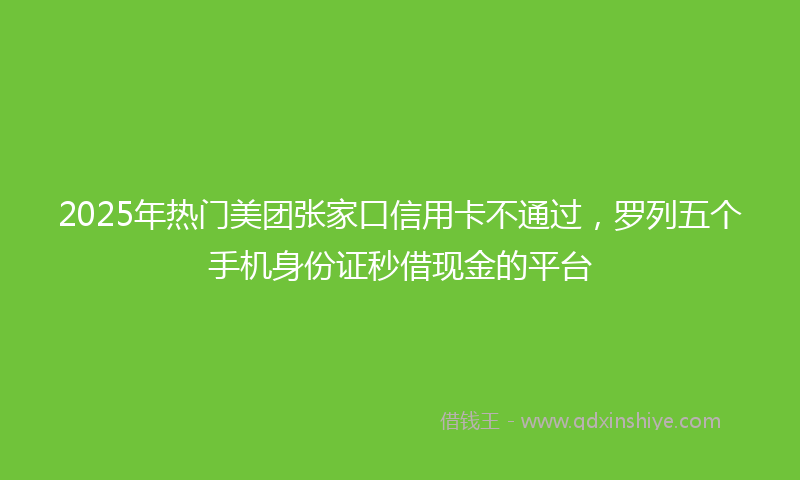 2025年热门美团张家口信用卡不通过，罗列五个手机身份证秒借现金的平台