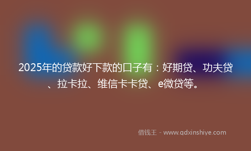 2025年的贷款好下款的口子有：好期贷、功夫贷、拉卡拉、维信卡卡贷、e微贷等。